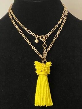 J Crew Gold Chain Necklace with Yellow Beaded Tassel